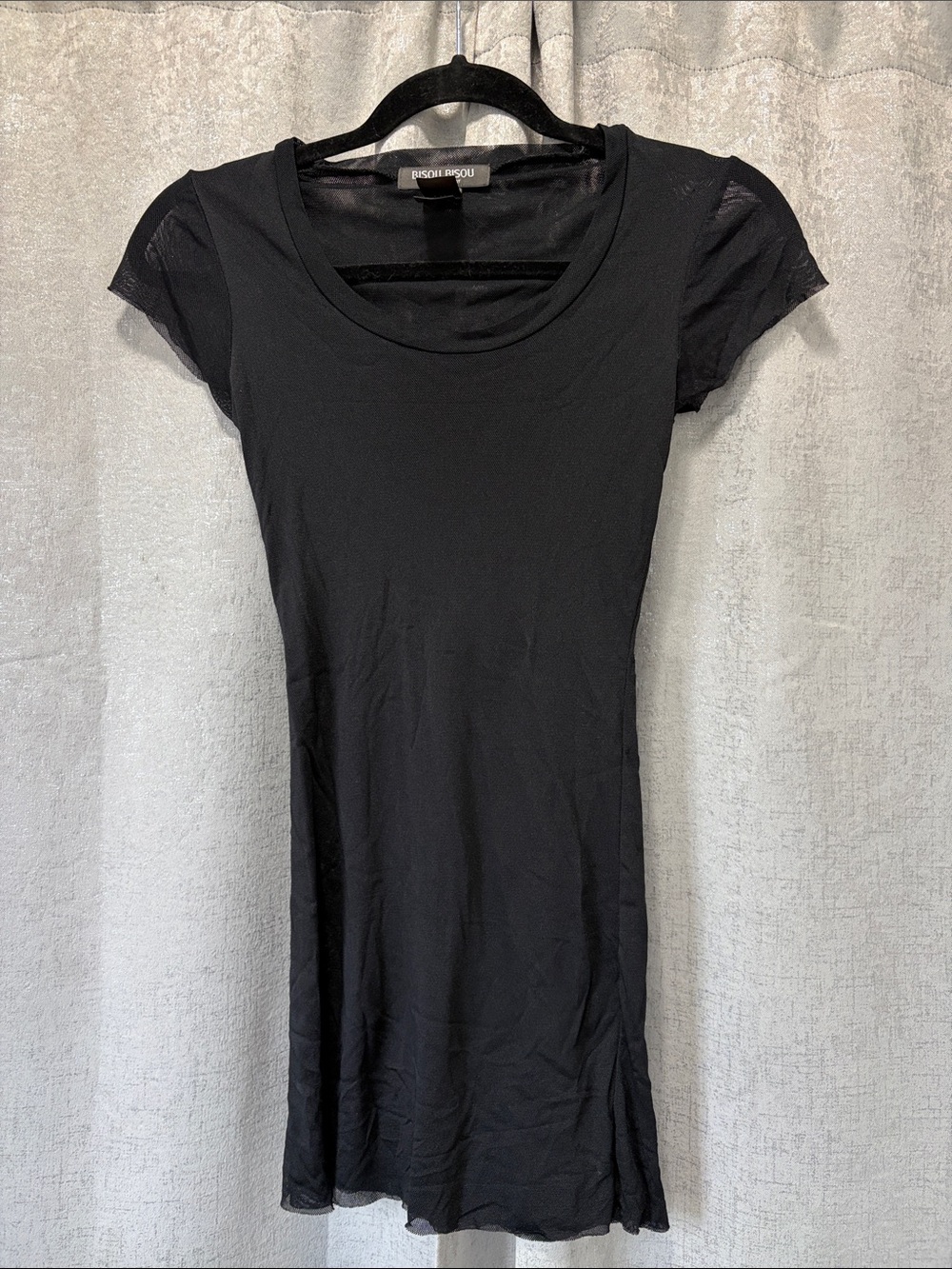 Bisou Bisou SHEER Black Short Sleeve Scoop Neck Tee SUPER SHEER SM - Picture 1 of 7